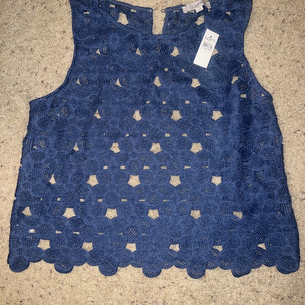 LOFT Navy Floral Crochet Blouse
